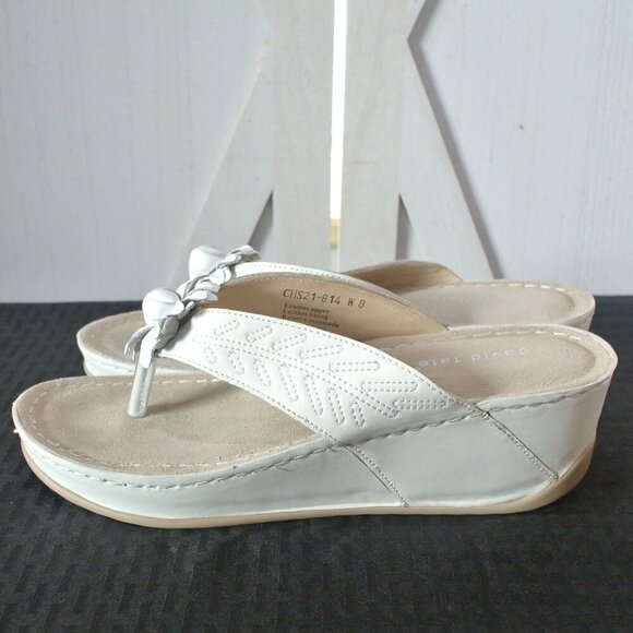 David Tate Leather Goldie Wedge Thong Sandals - Picture 2 of 10